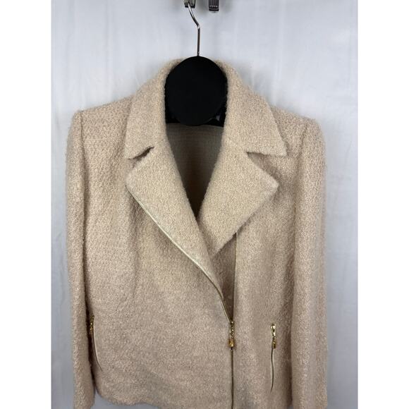 VTG St. John Collection Marie Gray Jacket Cream Asymmetrical Zip Wool USA Sz 12 - Picture 6 of 16